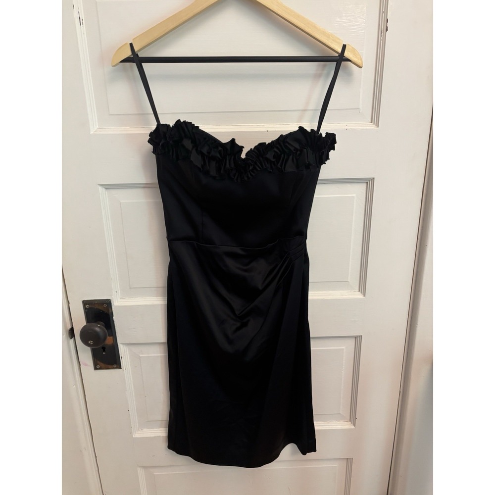 White House Black Market Black‎ Satin Strapless Ruffle Cocktail Dress Size 0
